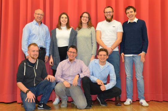 Hinten (v. l. n. r.): Heiko Oeder, Agnetha Dalmus, Jasmin Marušić, Jonas Oeder, Philipp Gerber Vorne Julian Dalmus, Axel Fessner u. Christian Giek