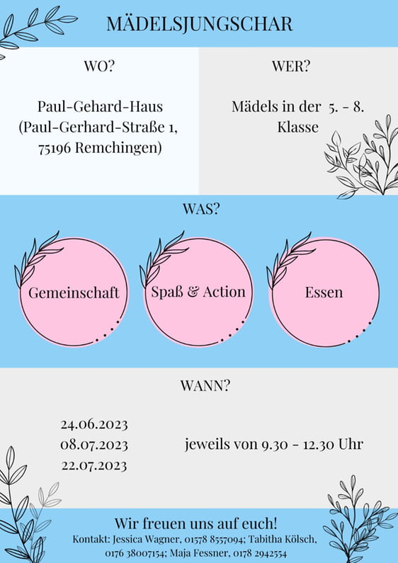Termine Mädchen-Jungschar Juni + Juli 2023